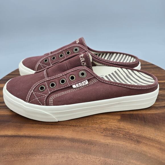 Taos Ez Soul Shoes Women's 7.5 Burgundy Canvas Casual Comfort Slip On Mules - Picture 3 of 7